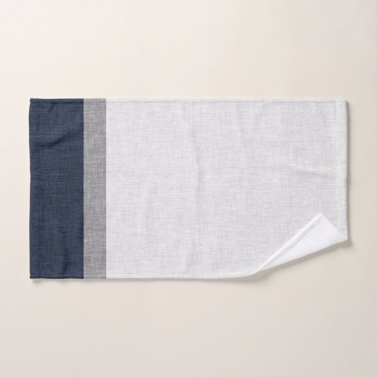 Navy Blue Grey White Stripe Crosshatch Bad Handdoek (Handdoek)