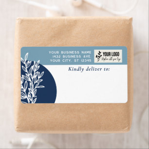 Navy Blue Groene Lijn Kunst Logo Zakelijk Etiket