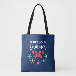 Navy Blue Hallo Summer Happy Crab Draagtas