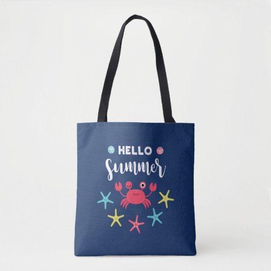 Navy Blue Hallo Summer Happy Crab Draagtas (Voorkant)