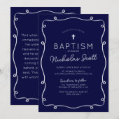 Navy Blue Hand Drawn Baptism Invitation (Devant / Derrière)