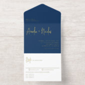 Navy Blue Handwriting Modern Typography Wedding All In One Uitnodiging (Binnenkant)