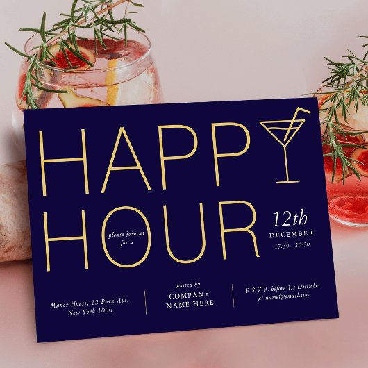 Navy Blue Happy Hour Klantwaardering Zakelijk Kaart