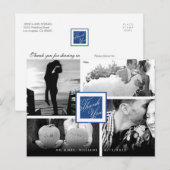 Navy Blue Hartelijk dank voor uw bruiloft 4 Foto B Briefkaart (Voorkant / Achterkant)