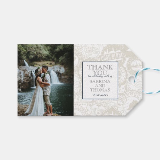 Navy Blue Hawaii trouwfoto Cadeaulabel (Voorkant (Horizontaal))