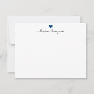 Navy Blue Heart Feminine Script Girly Cute Stripe Notitiekaartje