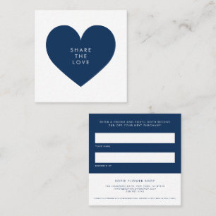 Navy Blue Heart Minimalist Deel de Liefde Business Aanbevelingskaartje