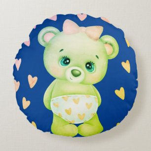 Navy Blue Heart Print Teddy Bear Sierkussen Rond Kussen