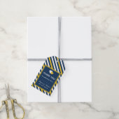 Navy Blue Heart Stripes Pattern Wedding Gift Label Cadeaulabel (Met Touw)