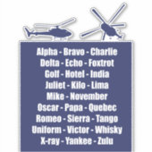 Navy Blue Helicopter Phonetic Alphabet Cool Sticker (Voorkant)