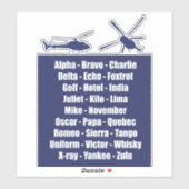 Navy Blue Helicopter Phonetic Alphabet Cool Sticker (Vel)