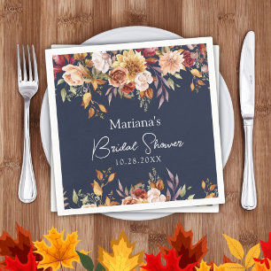 Navy Blue Herfst Floral Vrijgezellenfeest Servet