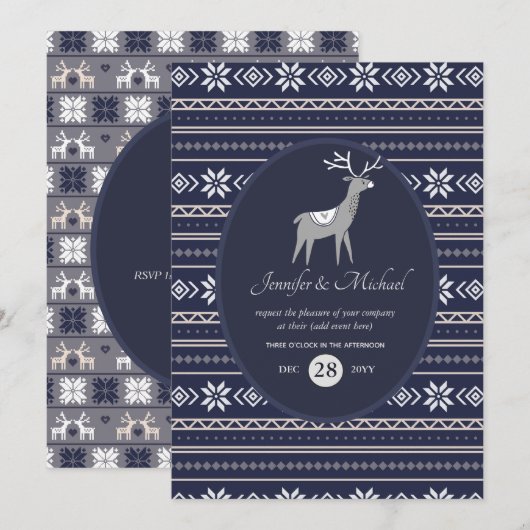 Navy Blue Hert Folklore Kerstmis ELKE GELEGENHEID Kaart (Voorkant / Achterkant)