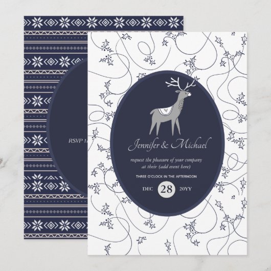 Navy Blue Hert Folkloristische Kunst Kerstmis ELKE Kaart (Voorkant / Achterkant)