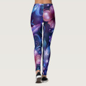 Navy Blue Hibiscus Bloemd Leggings (Achterkant)