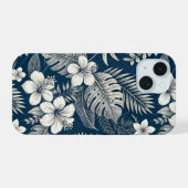 Navy Blue Hibiscus Monstera Tropical Botanical (Verso Horizontal)