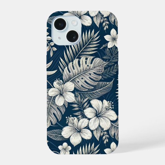 Navy Blue Hibiscus Monstera Tropical Botanical (Verso)