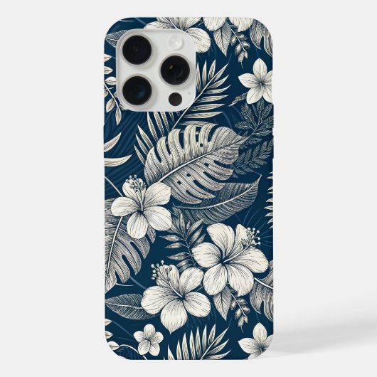 Navy Blue Hibiscus Monstera Tropical Botanical (Verso)