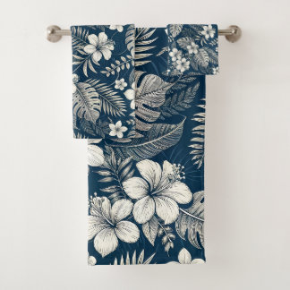 Navy Blue Hibiscus Monstera Tropical Botanical