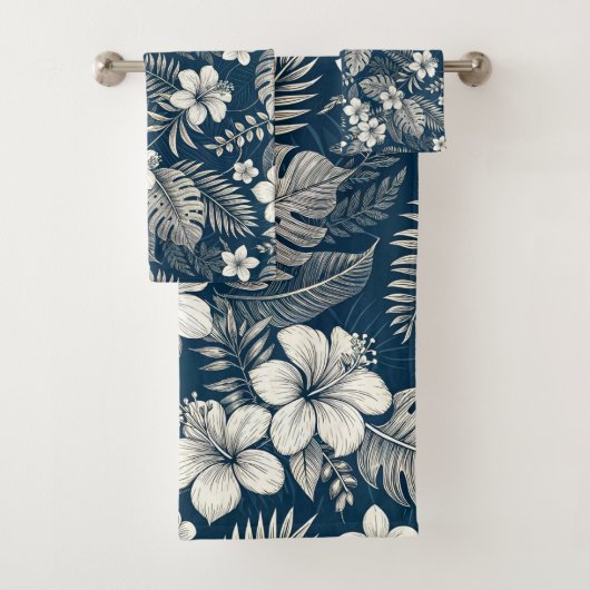 Navy Blue Hibiscus Monstera Tropical Botanical (En situation)