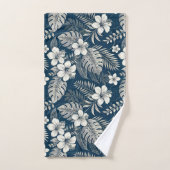 Navy Blue Hibiscus Monstera Tropical Botanical (Serviette à main)