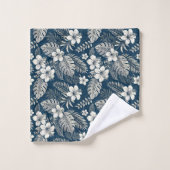 Navy Blue Hibiscus Monstera Tropical Botanical (Gant de toilette)