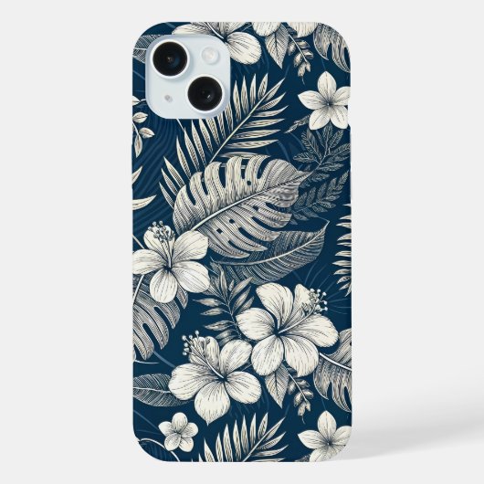 Navy Blue Hibiscus Monstera Tropical Botanical (Verso)