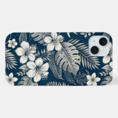 Navy Blue Hibiscus Monstera Tropical Botanical (Verso Horizontal)