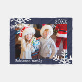 Navy Blue Holiday Foto Distress Snowflakes Fleece Deken (Voorkant (Horizontaal))