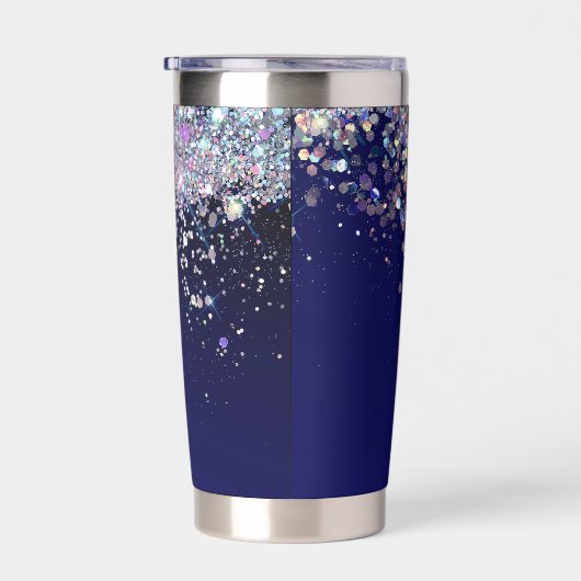 Navy Blue Holographic Silver Glitters Monogram Geïsoleerde Drinkbeker (Rechts)