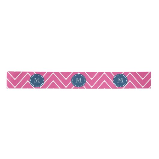 Navy Blue, Hot Pink Chevron Pattern, uw monogram Lint (Voorkant)