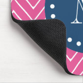 Navy Blue, Hot Pink Chevron | Uw monogram Muismat (Hoek)