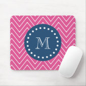 Navy Blue, Hot Pink Chevron | Uw monogram Muismat (Met muis)