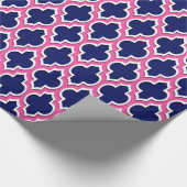 Navy Blue Hot Pink White Moroccan #4DS Cadeaupapier (Hoek)