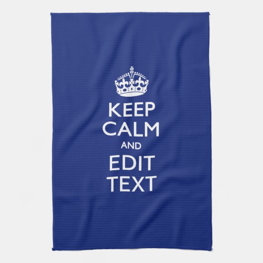 Navy Blue houdt kalm en heeft Jouw tekst Theedoek (Verticaal)