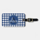 Navy Blue Houndstooth Monogram Bagagelabel (Voorkant horizontaal)