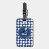 Navy Blue Houndstooth Monogram Bagagelabel (Voorkant verticaal)