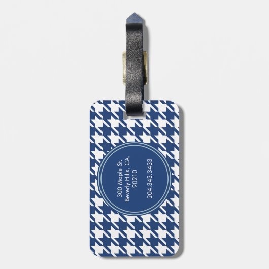Navy Blue Houndstooth Monogram Bagagelabel (Achterkant verticaal)