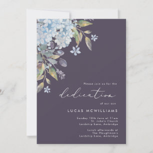 Navy Blue Hydrangeas Baby Dedication Kaart