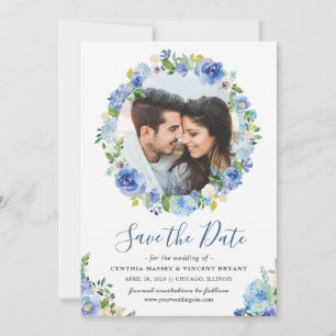 Navy Blue Hydrangeas Floral Wreath Save the Date