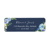 Navy Blue Hydrangeas Waterverf Bloom Floral Etiket (Voorkant)