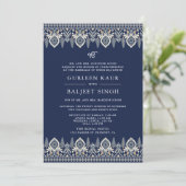 Navy Blue Ikat Anand Karaj Sikh bruiloft uitnodigi Kaart (Staand voorkant)