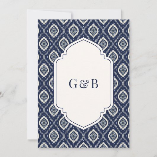 Navy Blue Ikat Anand Karaj Sikh bruiloft uitnodigi Kaart (Achterkant)