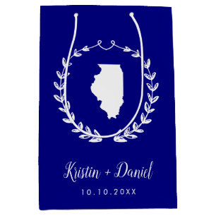 Navy Blue Illinois Kaart Huwelijk Welkom Swag Medium Cadeauzakje