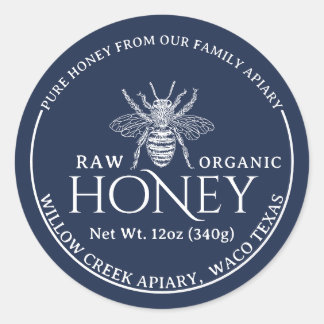 Navy Blue Imkerij Bij Ruw Organisch Honing Pot Lab Ronde Sticker