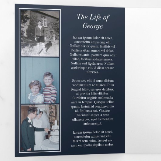 Navy Blue in Loving Memory Photo Funeral Drieluik Programma (Binnenzijde eerst)