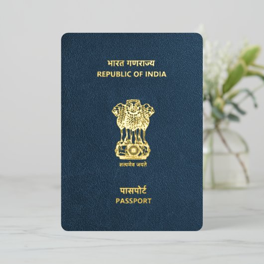 Navy Blue India Passport Bewaar de datum Folie Uitnodiging (Staand Voorkant)