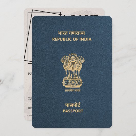 Navy Blue India Passport Bewaar de datum Save The Date (Voorkant / Achterkant)