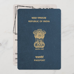 Navy Blue India Passport Bewaar de datum Save The Date