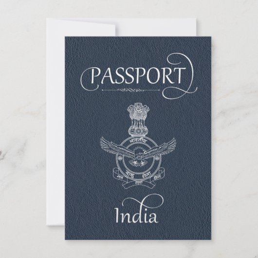 Navy Blue India Passport Save the Date Card (Voorkant)